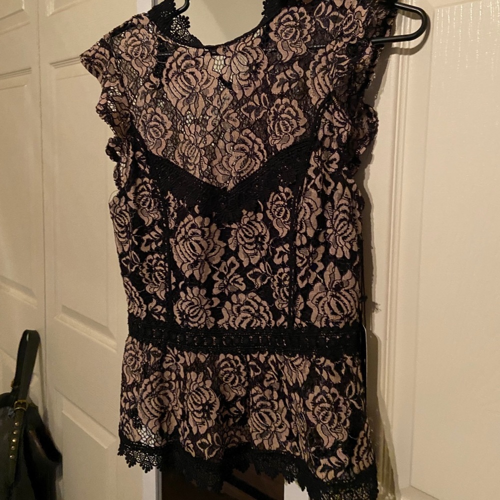 Cute pink black lace top